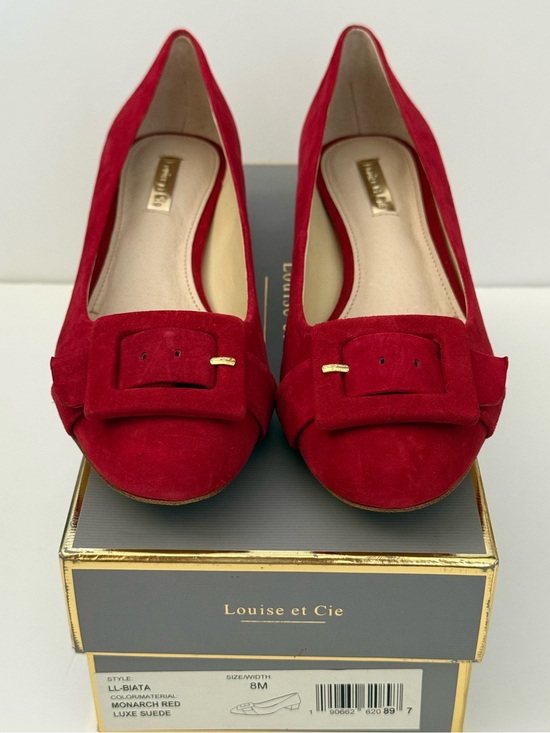 Louise et Cie Shoes - Louise et Cie Biata Red Suede Block Heel Pumps Buckle Accent Size 8